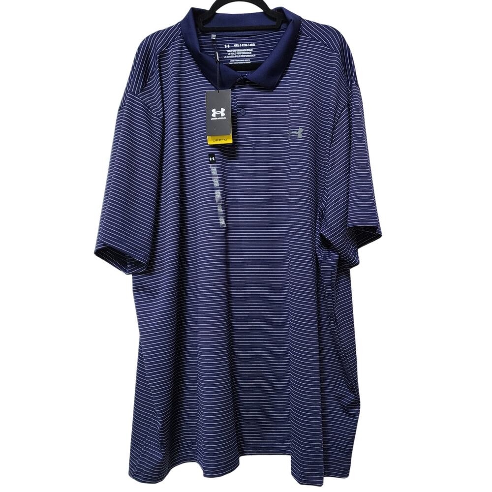 NWT Under Armour Men's Performance 3.0 Striped Polo Shirt Size 4XL Navy & White